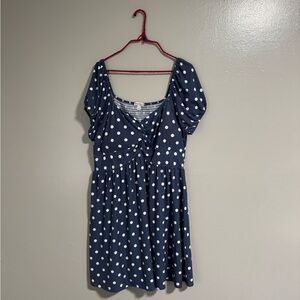 Boutique navy blue & white polka dot babydoll midi sundress, plus size womens 2x